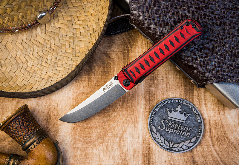 Складной нож Whisper AUS-10Co StoneWash Red, на подшипнике.