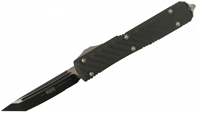 Нож Microtech Ultratech Satin 123-1CF с автоматическим открытием/закрытием клинка.